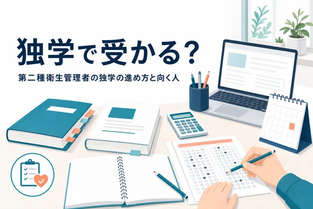 第二種衛生管理者は独学で受かるのかと、独学の進め方・向く人を紹介する記事のアイキャッチ