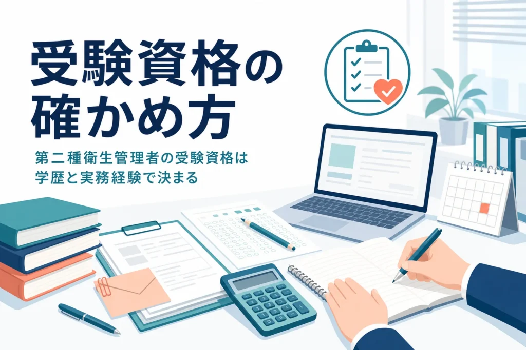 第二種衛生管理者の受験資格と、実務経験の数え方・事業者証明書のそろえ方を紹介する記事のアイキャッチ