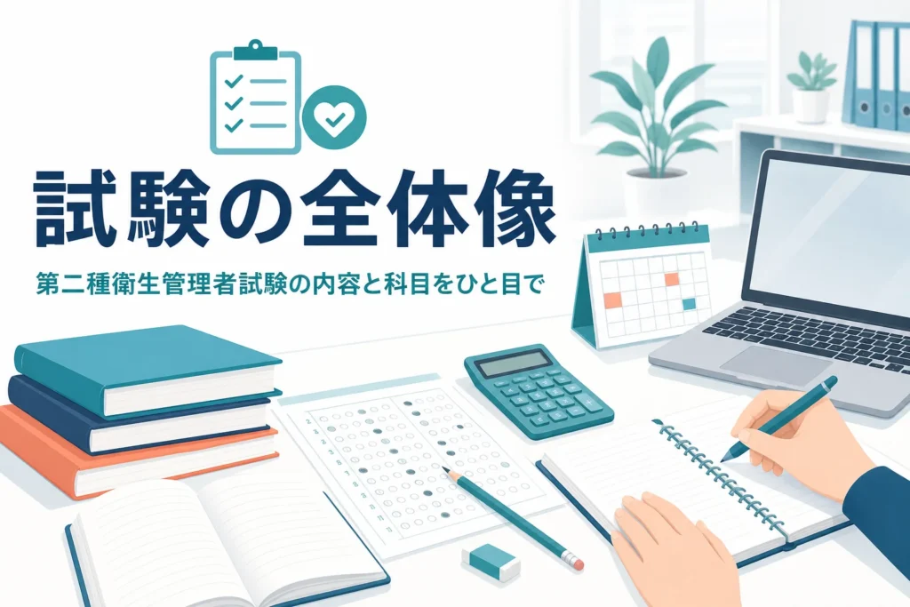 第二種衛生管理者試験の内容・科目・出題形式の全体像を紹介する記事のアイキャッチ